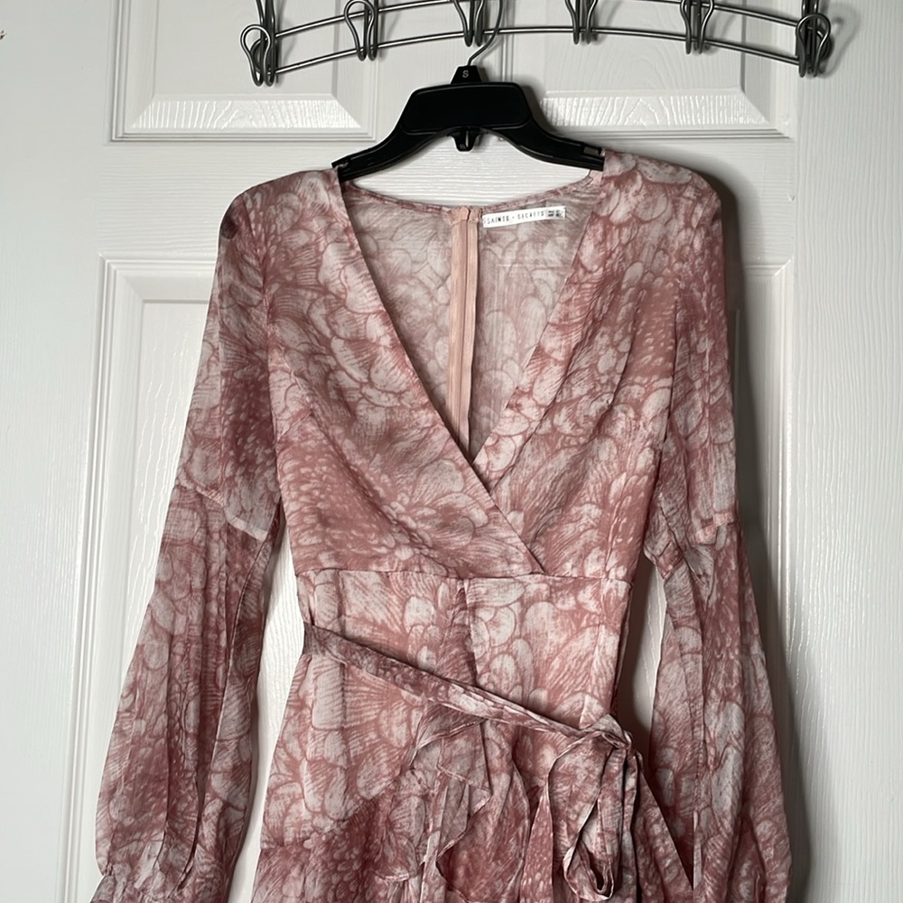Saints & secrets long sleeve floral ruffle tie back mini dress - Picture 4 of 5